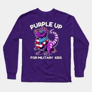 Purple Up For Military Kids Month Of Military Child T-Rex Long Sleeve T-Shirt